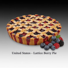 Classic American lattice berry pie with golden crust and assorted fresh berries