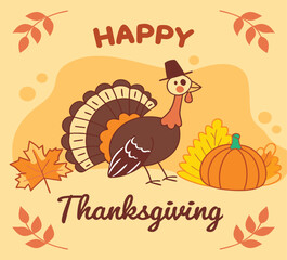 Happy Thanksgiving Turkey Bird Vector, Thanksgiving Celebration Social Media Post, and Turkey Bird Icon 