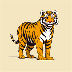 Majestic Orange Tiger Standing Vector Illustration