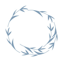 Hand drawn plants, dividers, wreaths, border frames. Circle floral frame with leaves on white background. Vector hand drawn illustration for wallpaper, posters, card. Copy space. Doodle style.