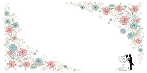 Pink floral frame border with colorful butterflies illustration