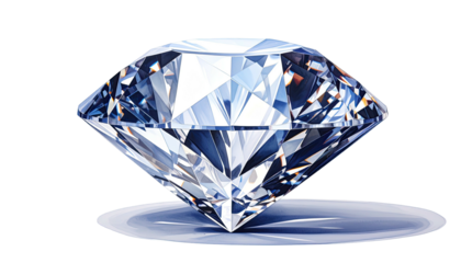 A clear, faceted gem reflects light on a dark background, showing brilliance and clarity