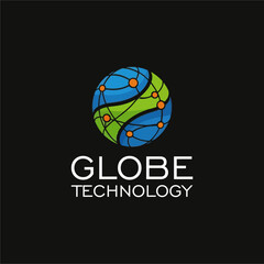 Globe Technology Logo Spherical Network with Orange Connectors
