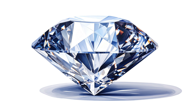 A clear, faceted gem reflects light on a dark background, showing brilliance and clarity