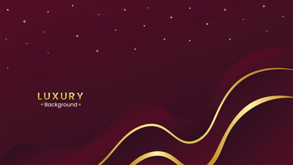 Elegant dark red background with golden wavy lines and subtle sparkles