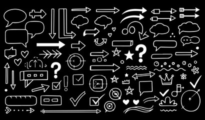 Fototapeta premium Hand drawn doodles in white on black offering a playful, creative touch for presentations, infographics, and educational materials perfect for digital design