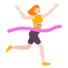 Woman crossing the finish line with arms raised in victory during a race