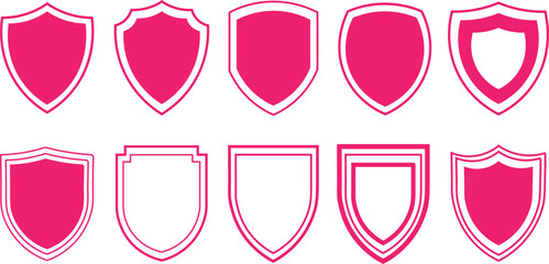 Collection of pink shield icons symbols vector design illustration template