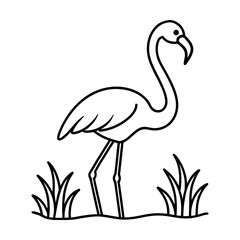 Flamingo standing on one leg with water coloring book vector
