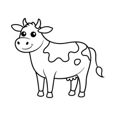 Cow standing in a meadow coloring book vector