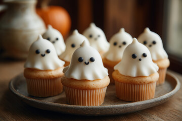 Halloween Ghost Cupcakes on the table