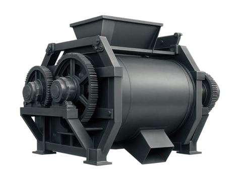 Dual-axis concrete mixer with synchronized rotation for pre-fabrication yards.