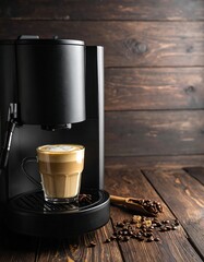 Modern coffee machine dispensing latte art