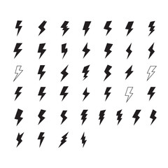 Collection of hand drawn lightning bolt icons and symbols in black and white