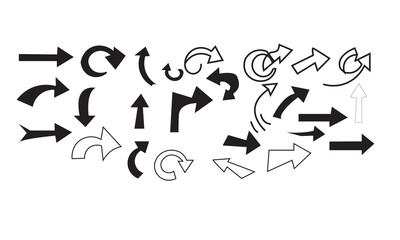 Collection of hand drawn arrow icons and symbols showing direction and movement