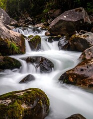 Mountain stream cascading over rocks