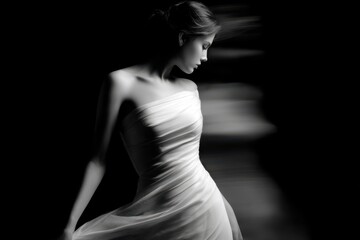 Fashion Woman in Motion Blur Black and White Cinematic Style