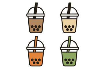 Colorful bubble tea icons with varied flavors and colors