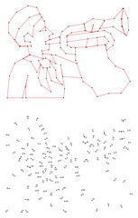 Pioneer is blowing a horn. Connect the dots educational drawing game. Dot to dot by numbers puzzle. Google Font Fira Sans Condensed.