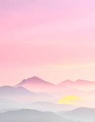 Pastel sunrise over misty mountains