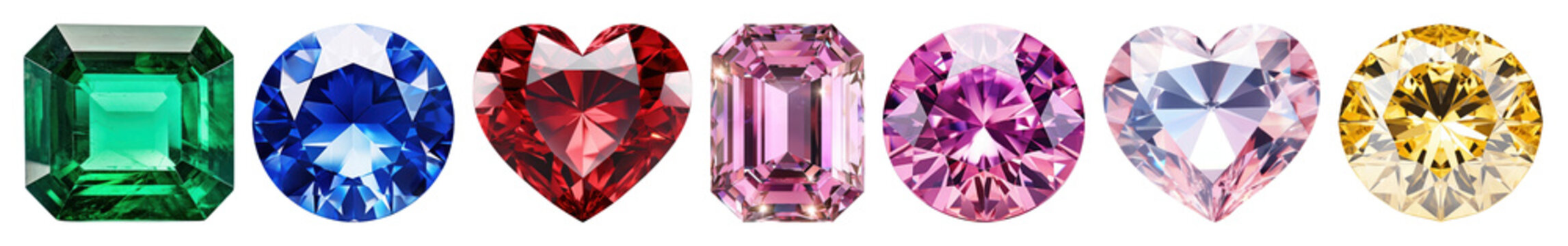 PNG Colorful gemstones in various shapes, element set on transparent background