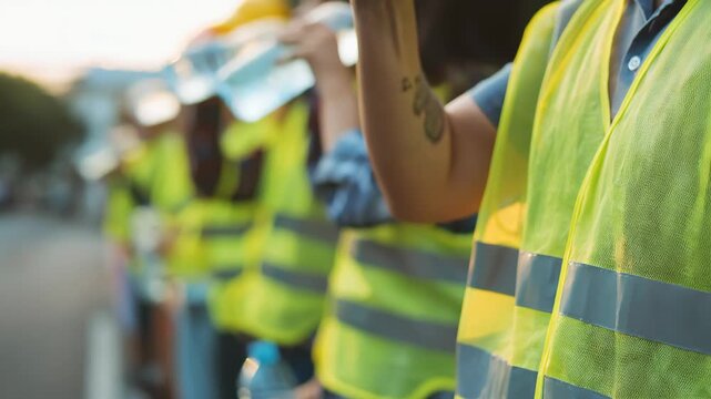 Community volunteers collecting plastic bottles during a neighborhood cleanup event promoting plastic waste reduction and environmental awareness.
