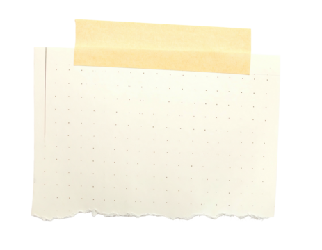 Beige dotted paper, torn at bottom, taped with tan masking tape. Blank space for notes