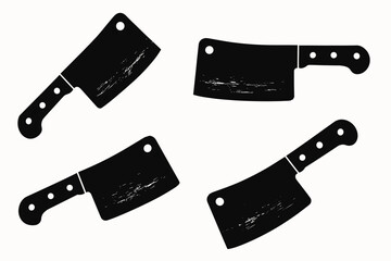 Set of four black silhouettes of cleavers with wooden handles