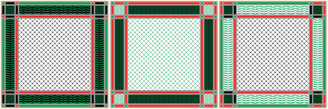 Keffiyeh pattern designs with the colors of the Palestinian flag. Vector illustration scarf 