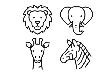 Naklejka premium Outline icons of african safari animals: lion, elephant, giraffe, zebra