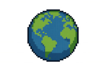 Naklejka na ściany i meble Pixel art earth showing green continents and blue oceans. Transparent background making it suitable for digital projects