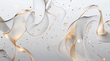 A light gray background with a few gold ribbons and metallic dots scattered across the surface