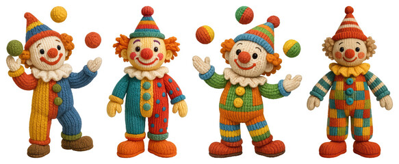 Naklejka premium PNG Colorful knitted clown toys, element set on transparent background