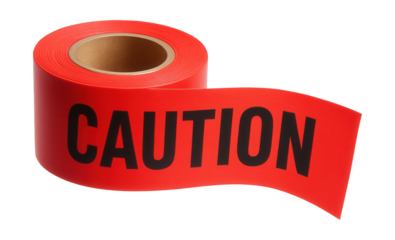 Red "CAUTION" tape for urban construction, used to warn pedestrians of hazards.