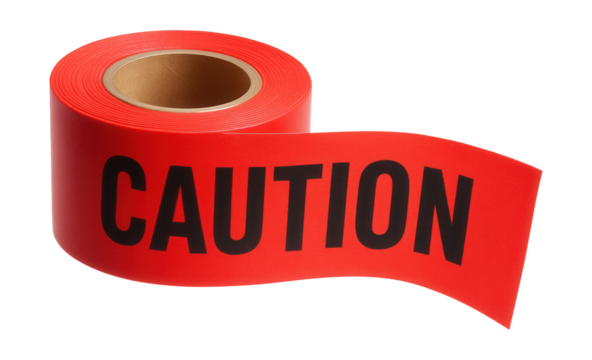 Red "CAUTION" tape for urban construction, used to warn pedestrians of hazards.