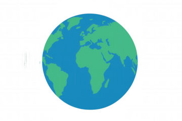 Earth globe vector illustration showing continents and oceans, representing global connection and environment on transparent background