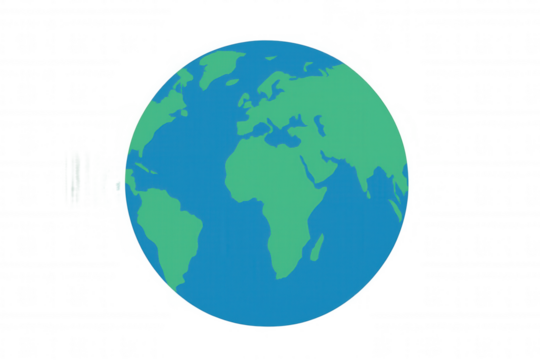 Earth globe vector illustration showing continents and oceans, representing global connection and environment on transparent background