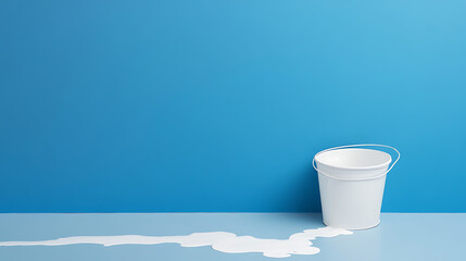 Spilled contents of container against a blue background. A clean, minimalist style image conveys accident, mess, or imperfection in a simple, graphic way.