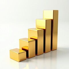 Golden bar graph shows increasing success and profit growth. This chart visualizes positive financial progress. Business analytics data shows upward trend.
