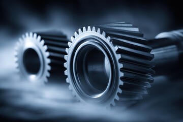 Shiny Metallic Gears in Abstract Mechanical Composition