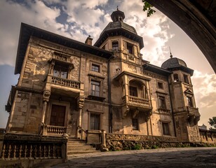 Obraz premium Ornate stone building exterior with balconies and dome
