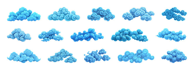 PNG Whimsical blue cloud illustrations, element set on transparent background