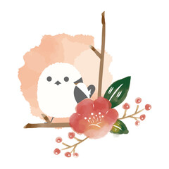 和風のフレームとシマエナガのワンポイントイラスト/Japanese-style frame and one-point illustration of a long-tailed tit