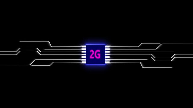 Neon 2G Chip on Black Circuit Board with White Glowing Lines technology network