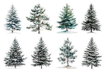 Obraz premium Snow-covered evergreen trees illustration.