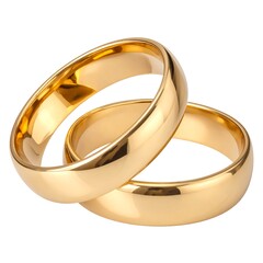 Two gold wedding bands, smooth, and polished, resting on top of each other