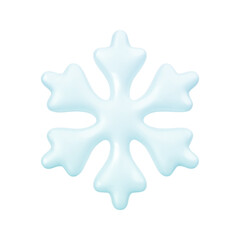 Realistic blue 3d snowflake icon isolated on white background. Meteorology element for weather forecast, xmas and New Year sale banner, winter greeting card. Sign of frost, cold. Vector illustration