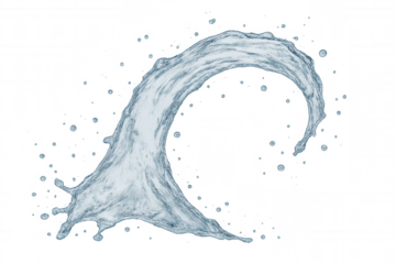 Natural water splash creating an arc, symbolizing freshness, purity, and dynamic liquid motion on a transparent background
