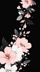 A simple, minimalistic illustration of an elegant corner design with flowers 