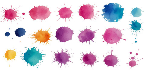 Set of watercolor circles brash multicolored. watercolor on white background. colorful watercolor vector design and transparent background	